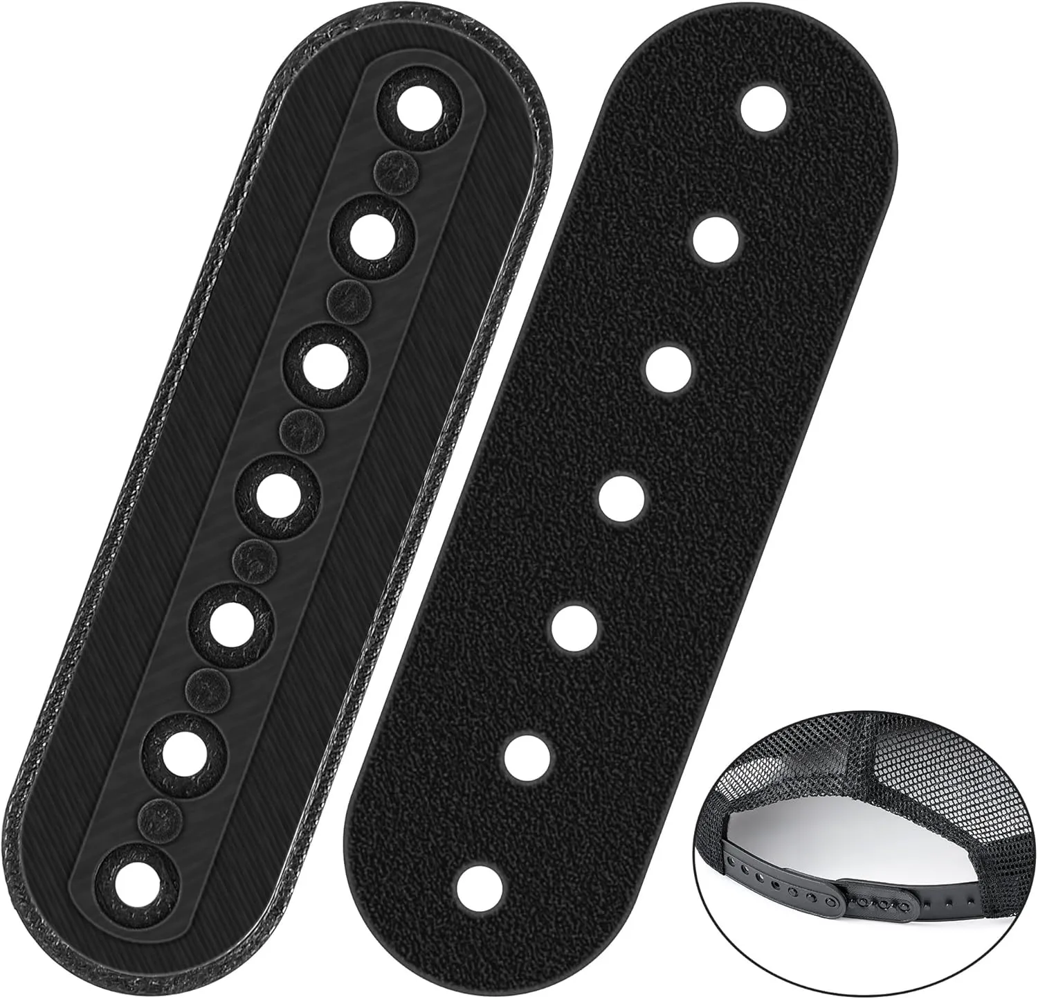 2 Pack Hat Extender, Hat Size Extension Accessories, Made of 3D Printed, Holes Adjustable Cap Half Size Extender, Hats Snap Buckle Replacement for Caps Repairing, Black