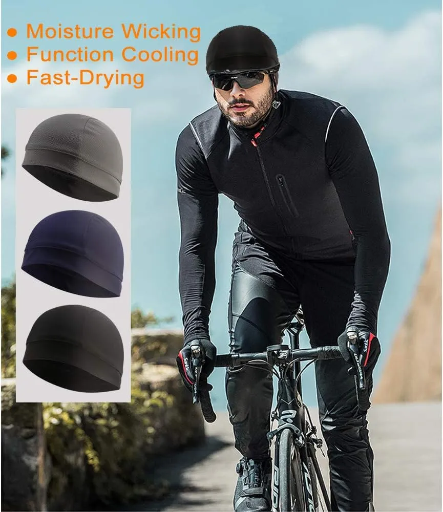3 Pack Cooling Skull Cap Helmet Liner Sweat Wicking Cycling Running Hat for Men Women