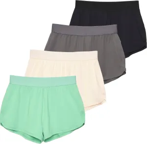 4 Pack: Women's 3" Dry-Fit Dolphin Running Shorts with Pockets - Athletic Gym Workout Basketball Sports Shorts