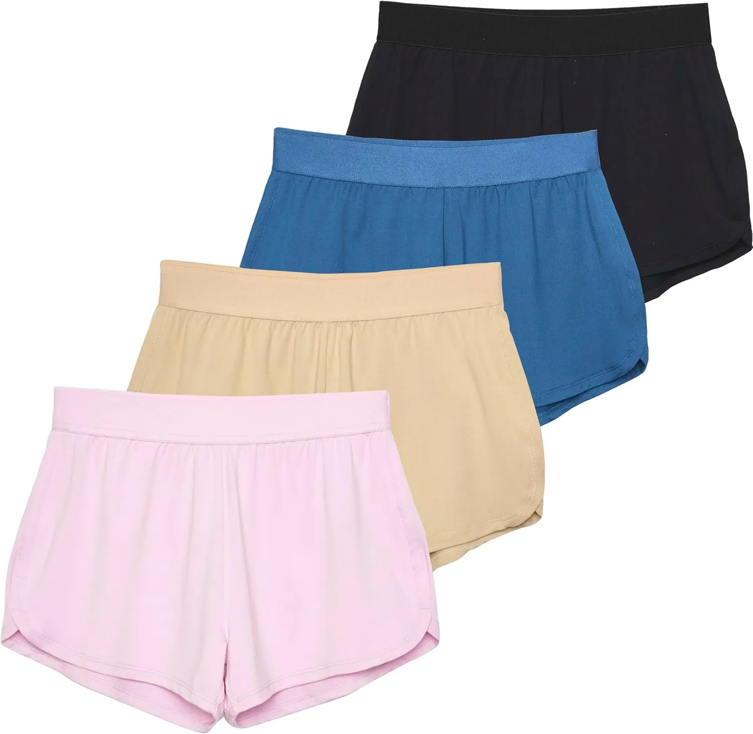 4 Pack: Women's 3" Dry-Fit Dolphin Running Shorts with Pockets - Athletic Gym Workout Basketball Sports Shorts