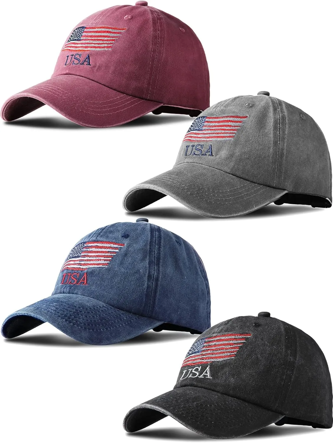 4 Pieces USA Flag Hat American Patriotic Baseball Cap Tactical Hat for Men Adjustable Cotton Dad Hat Women Teens