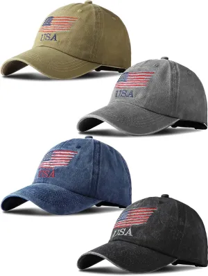 4 Pieces USA Flag Hat American Patriotic Baseball Cap Tactical Hat for Men Adjustable Cotton Dad Hat Women Teens
