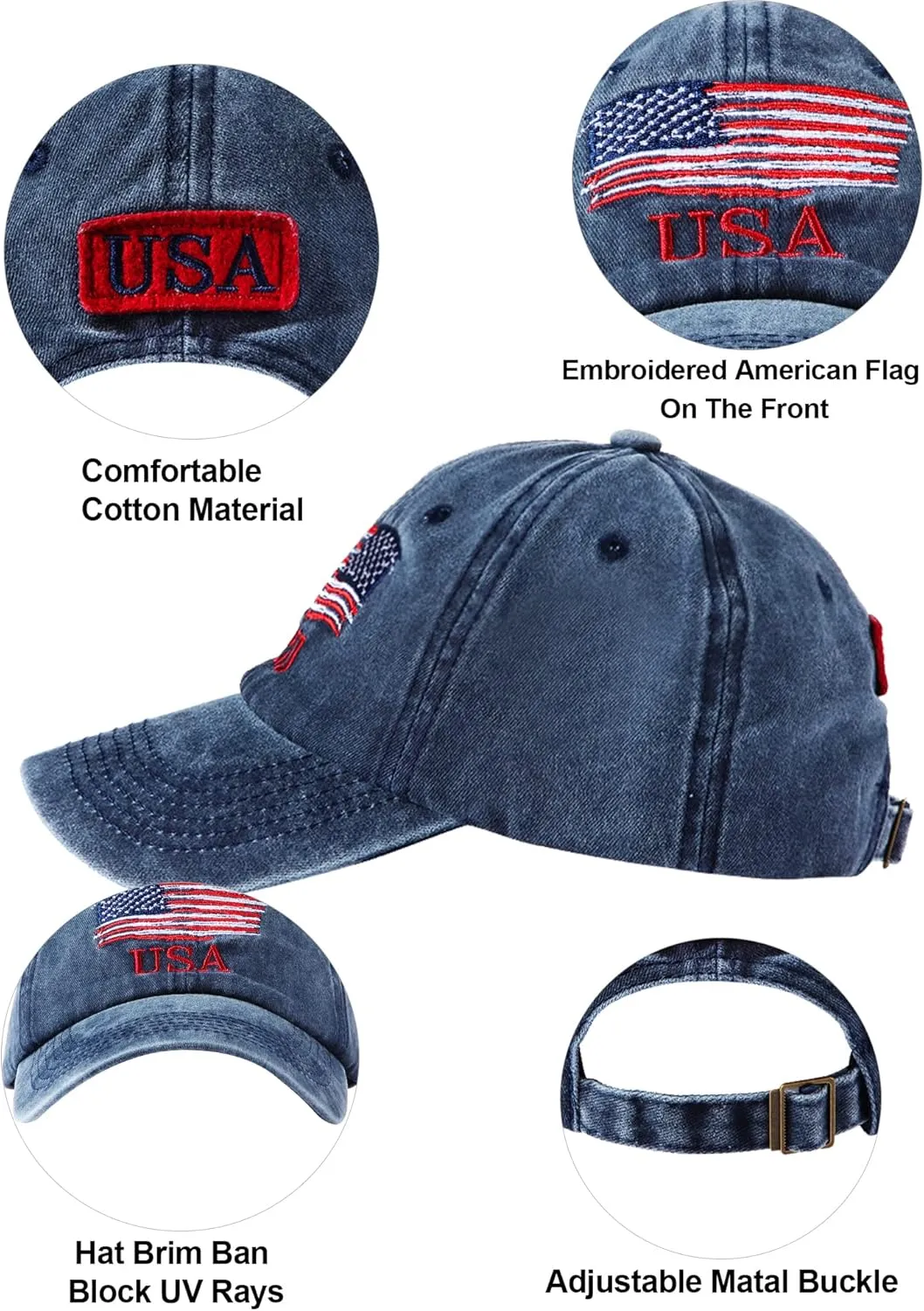4 Pieces USA Flag Hat American Patriotic Baseball Cap Tactical Hat for Men Adjustable Cotton Dad Hat Women Teens