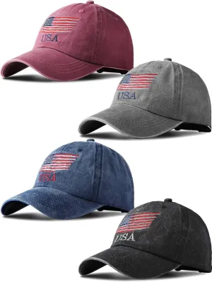 4 Pieces USA Flag Hat American Patriotic Baseball Cap Tactical Hat for Men Adjustable Cotton Dad Hat Women Teens