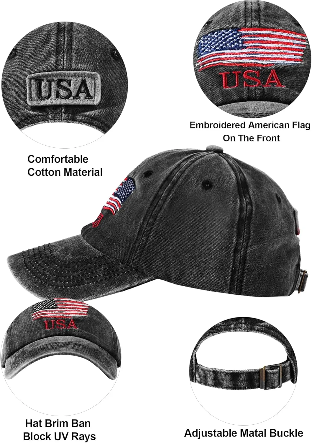 4 Pieces USA Flag Hat American Patriotic Baseball Cap Tactical Hat for Men Adjustable Cotton Dad Hat Women Teens