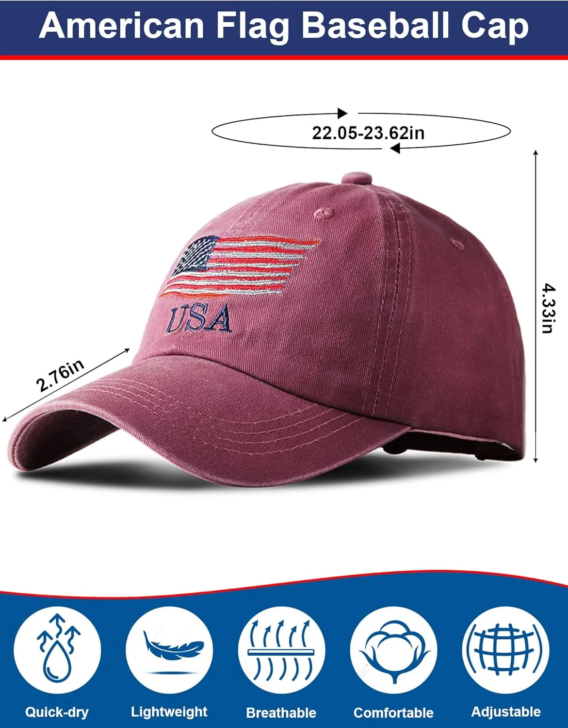 4 Pieces USA Flag Hat American Patriotic Baseball Cap Tactical Hat for Men Adjustable Cotton Dad Hat Women Teens