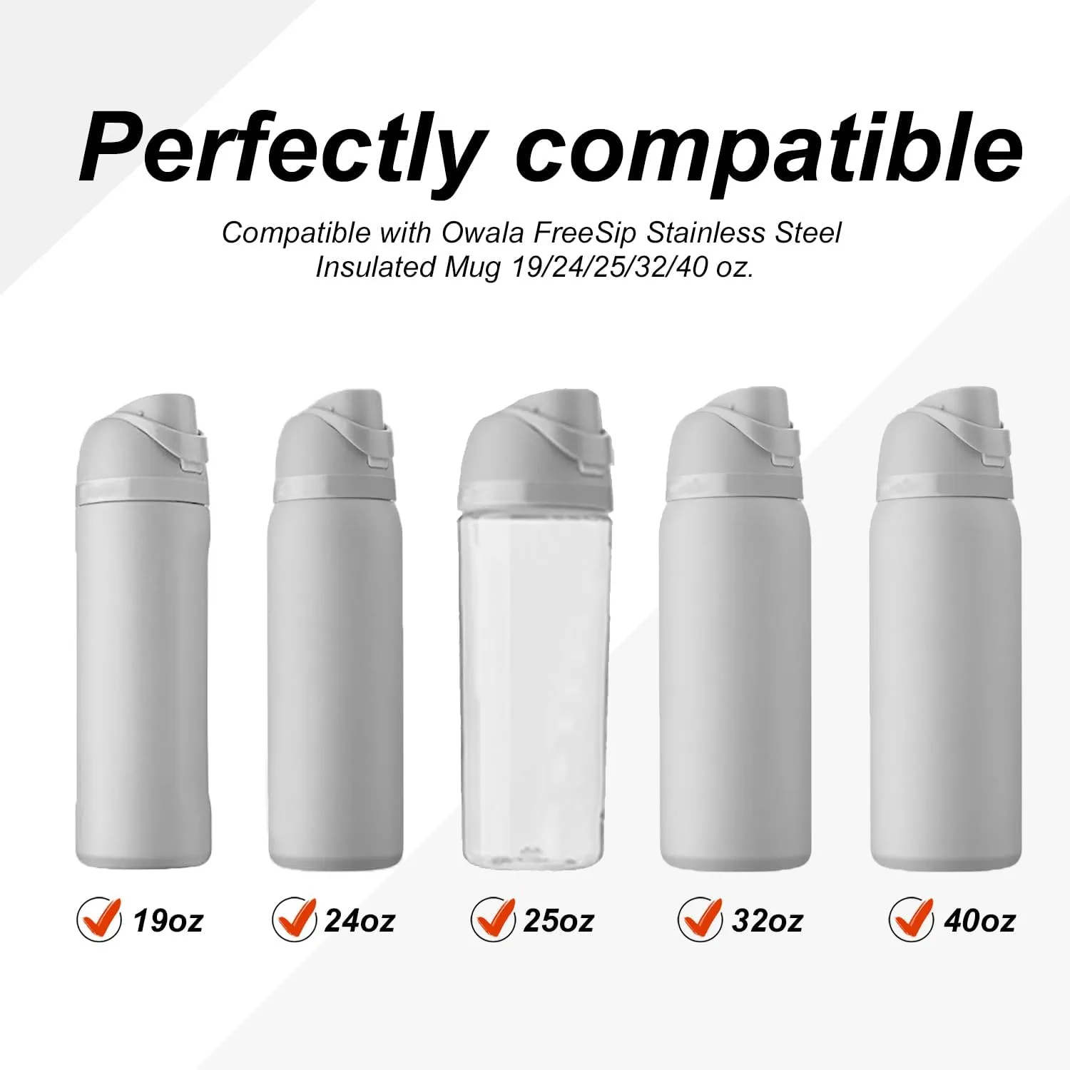 4pcs Replacement Stopper Compatible with Owala FreeSip 24oz 32oz, Water Bottle Top Lid Gasket for Owala 16/19/24/32/40oz Seal Bottle Cap Mouth Stopper Part Silicone Plug Accessories BPA-Free (Gray)