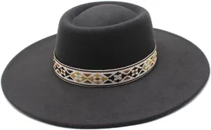 9.5cm Big Brim Autumn and Winter Top Hat, New Vintage National Style Woolen Felt Hat, Concave-Convex Oval Top Hat Luopan Caps & Hats (Color : Dark Grey, Size : 56-58cm)