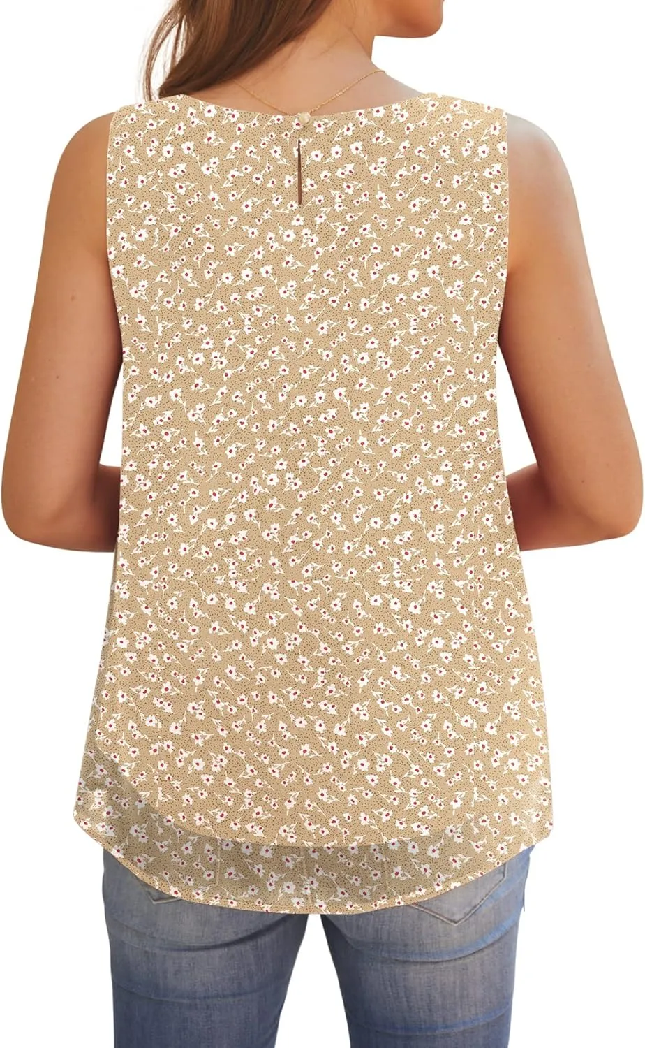 AWULIFFAN Tank Tops for Women Sleeveless Round Neck Tops Casual Pleated Double Layers Chiffon Blouse Shirts