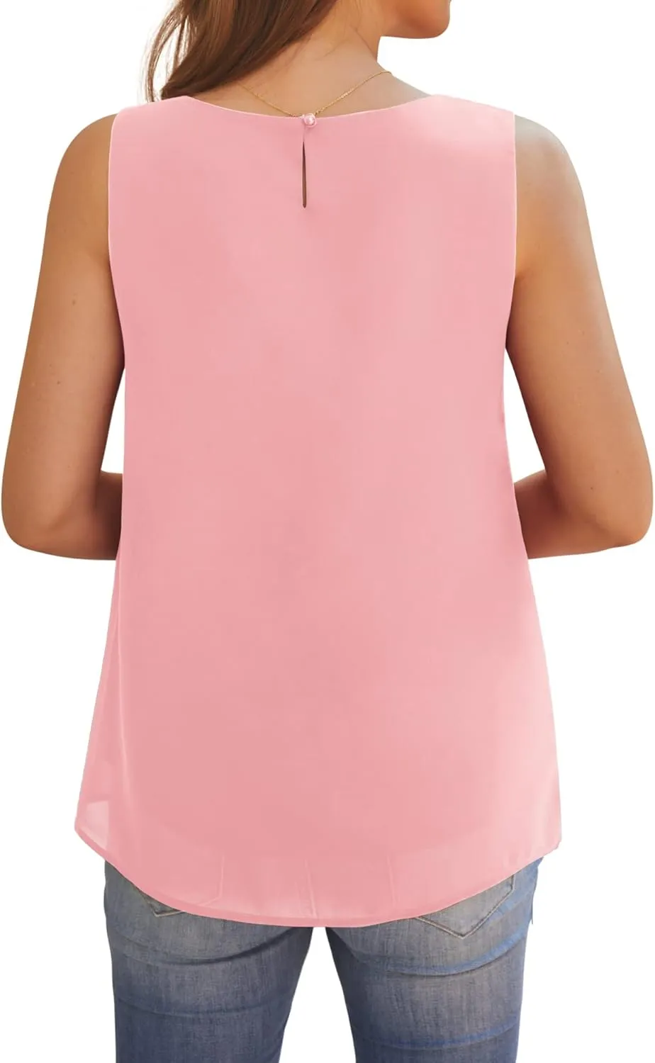 AWULIFFAN Tank Tops for Women Sleeveless Round Neck Tops Casual Pleated Double Layers Chiffon Blouse Shirts