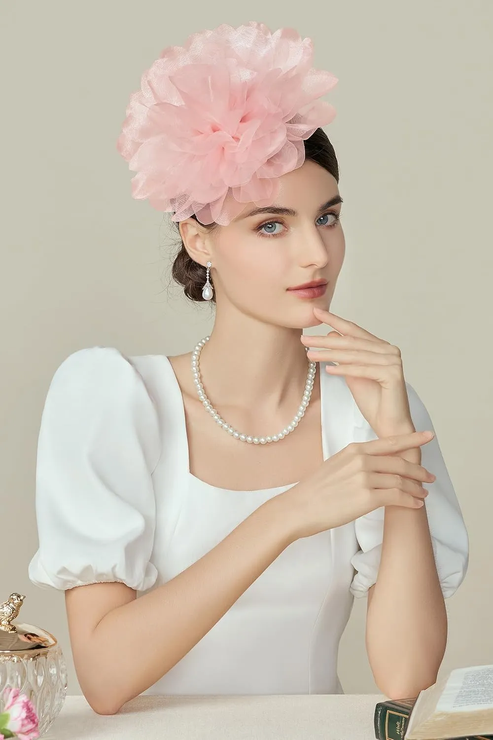 BABEYOND Fascinators Hats for Women - Tea Party Kentucky Fascinator Derby Hat Mesh Flower Fluffy Headband with Hair Clip