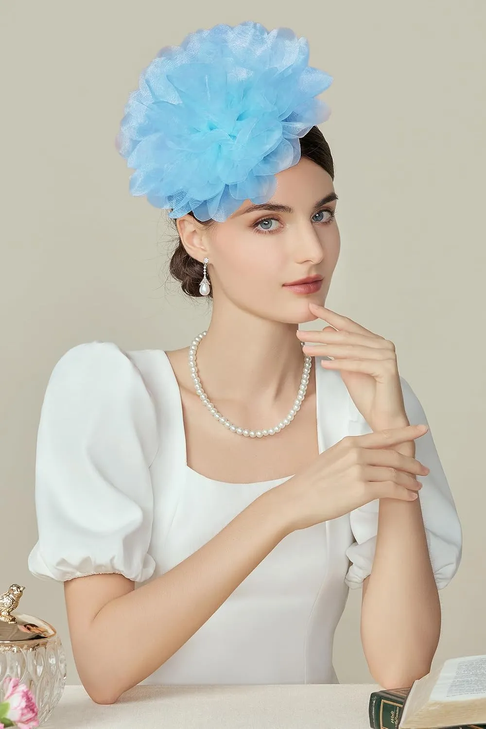 BABEYOND Fascinators Hats for Women - Tea Party Kentucky Fascinator Derby Hat Mesh Flower Fluffy Headband with Hair Clip