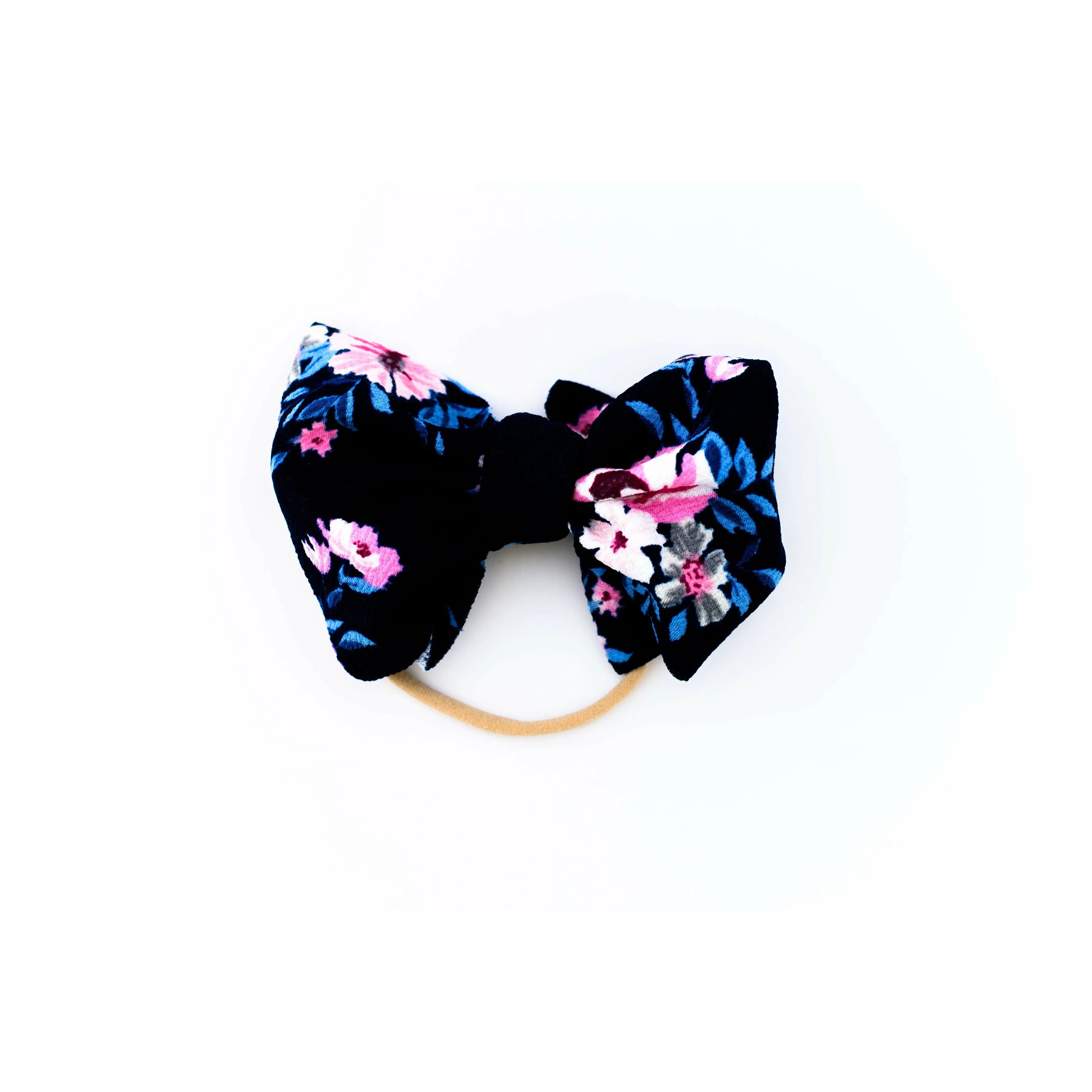 blue floral "julia" bow on nylon