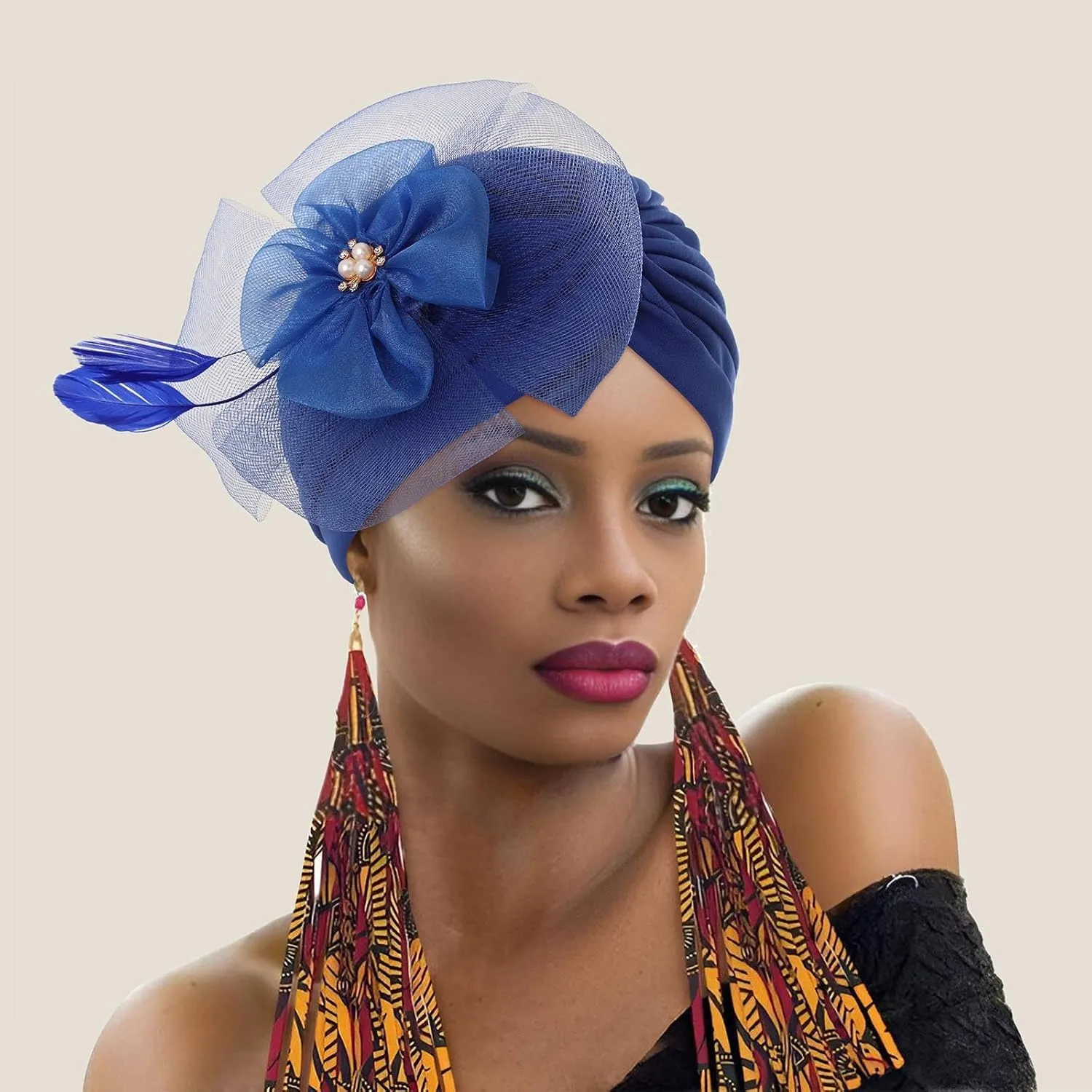 Bohend Flower Rhinestone Turbans Cap Pearl Knot Headwarp Beanie Pre Tied Head Cover Bonnet Pleated Headscarf Hat for Women
