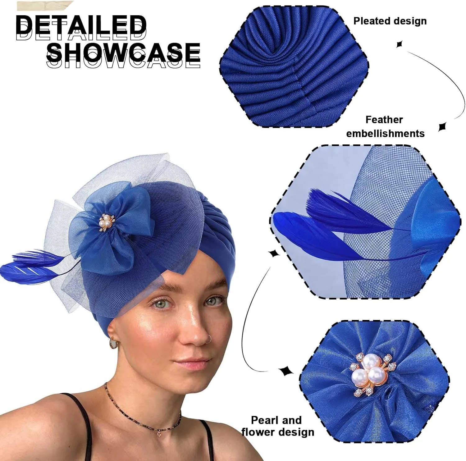 Bohend Flower Rhinestone Turbans Cap Pearl Knot Headwarp Beanie Pre Tied Head Cover Bonnet Pleated Headscarf Hat for Women