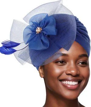 Bohend Flower Rhinestone Turbans Cap Pearl Knot Headwarp Beanie Pre Tied Head Cover Bonnet Pleated Headscarf Hat for Women