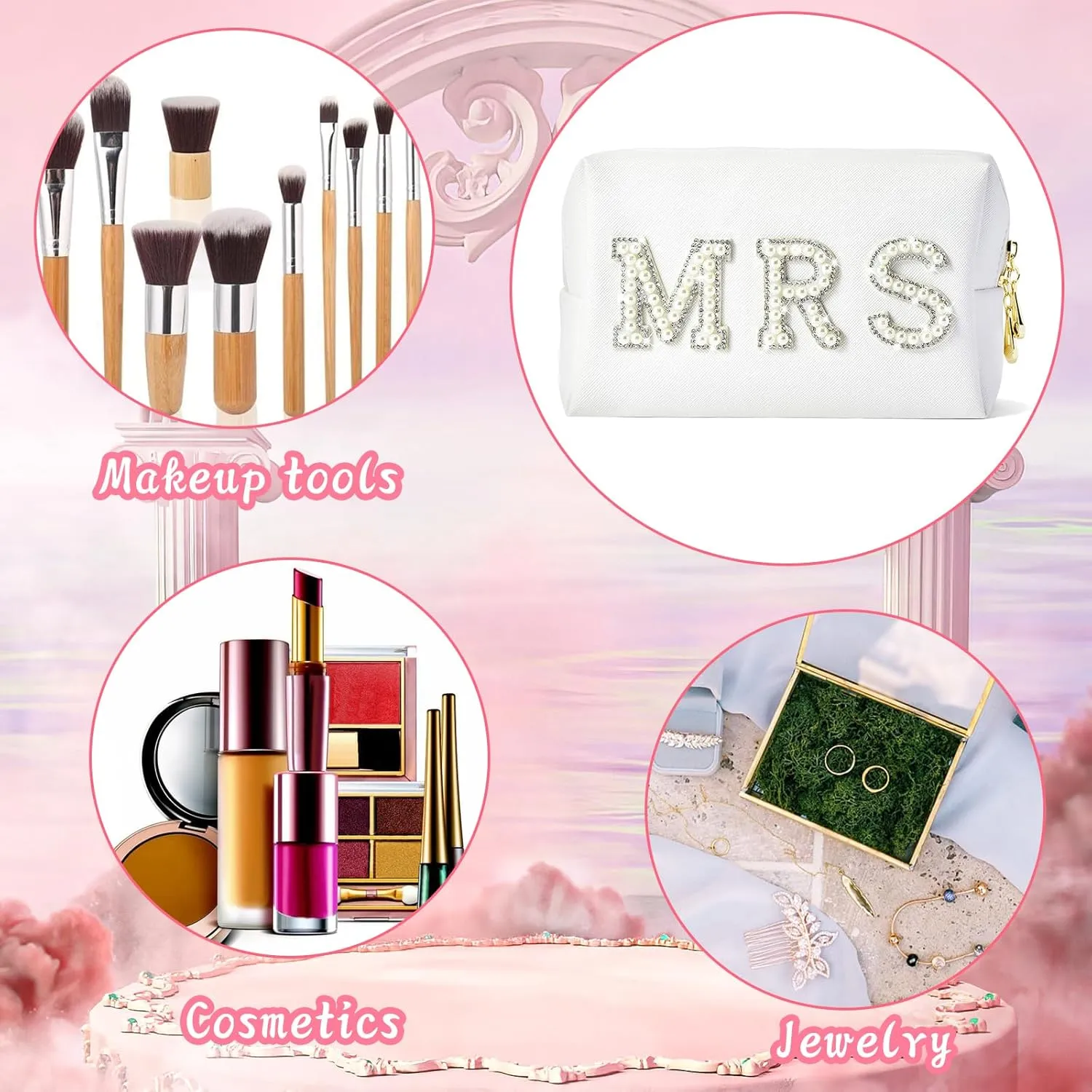 Bride To Be Gift Set - Makeup Bag, Slippers, Robe, Hair Clip - Wedding Gifts
