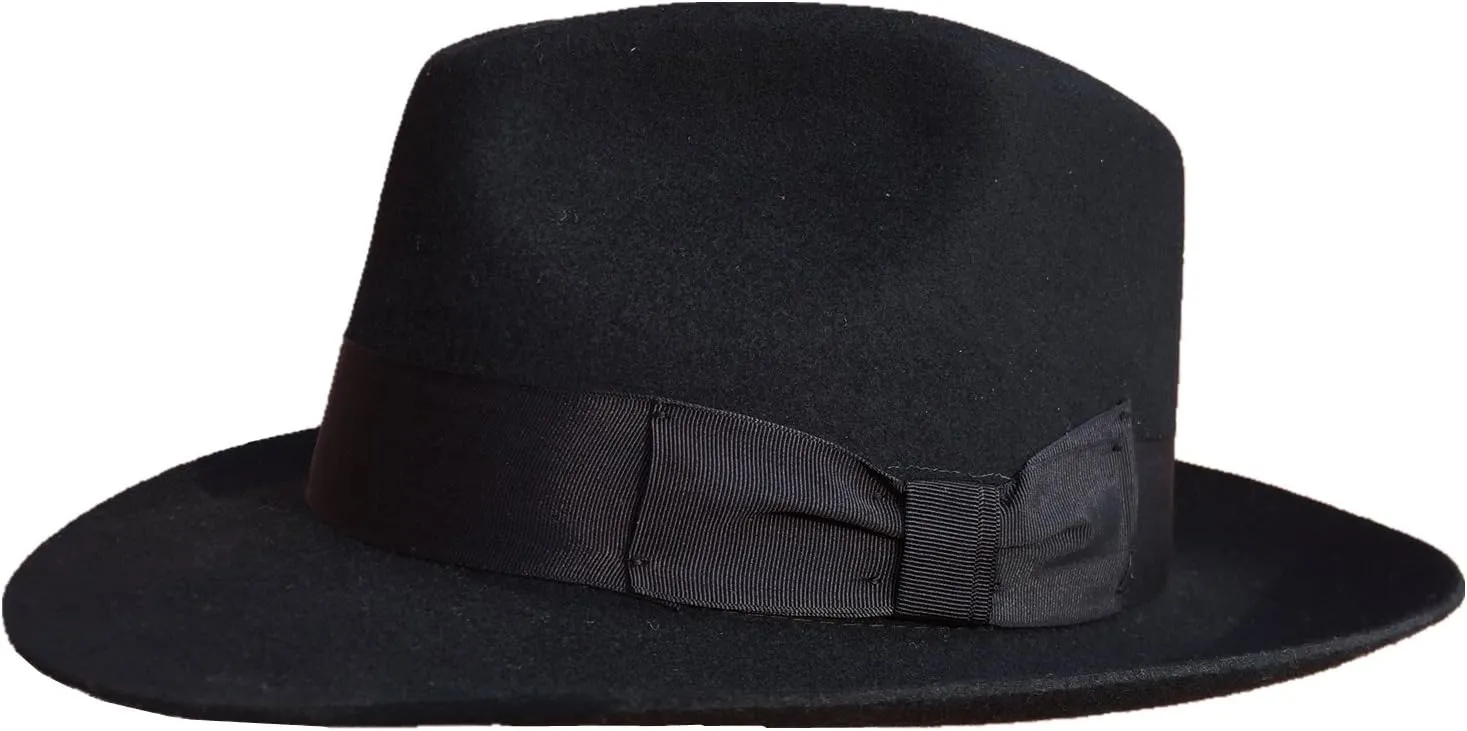 Classic Black Men's Wool Felt Godfather Gangster Mobster Gentleman Fedora Hat