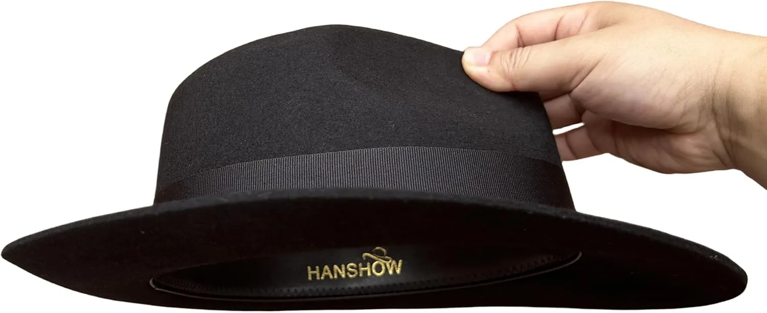 Classic Black Men's Wool Felt Godfather Gangster Mobster Gentleman Fedora Hat