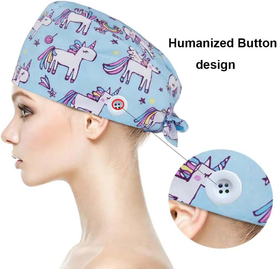 Cute Printed Working Cap with Sweatband Adjustable Tie Back Hats for Women/Men