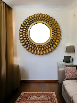 Daim® Antique Wall Mirror - Ornate Elliptical Design with Compressed MDF Frame Vintage Wall Mount Mirror Makeup Elegant Hanging Glass Living Room Bedroom Bathroom Basin Home Decor (45Cm)