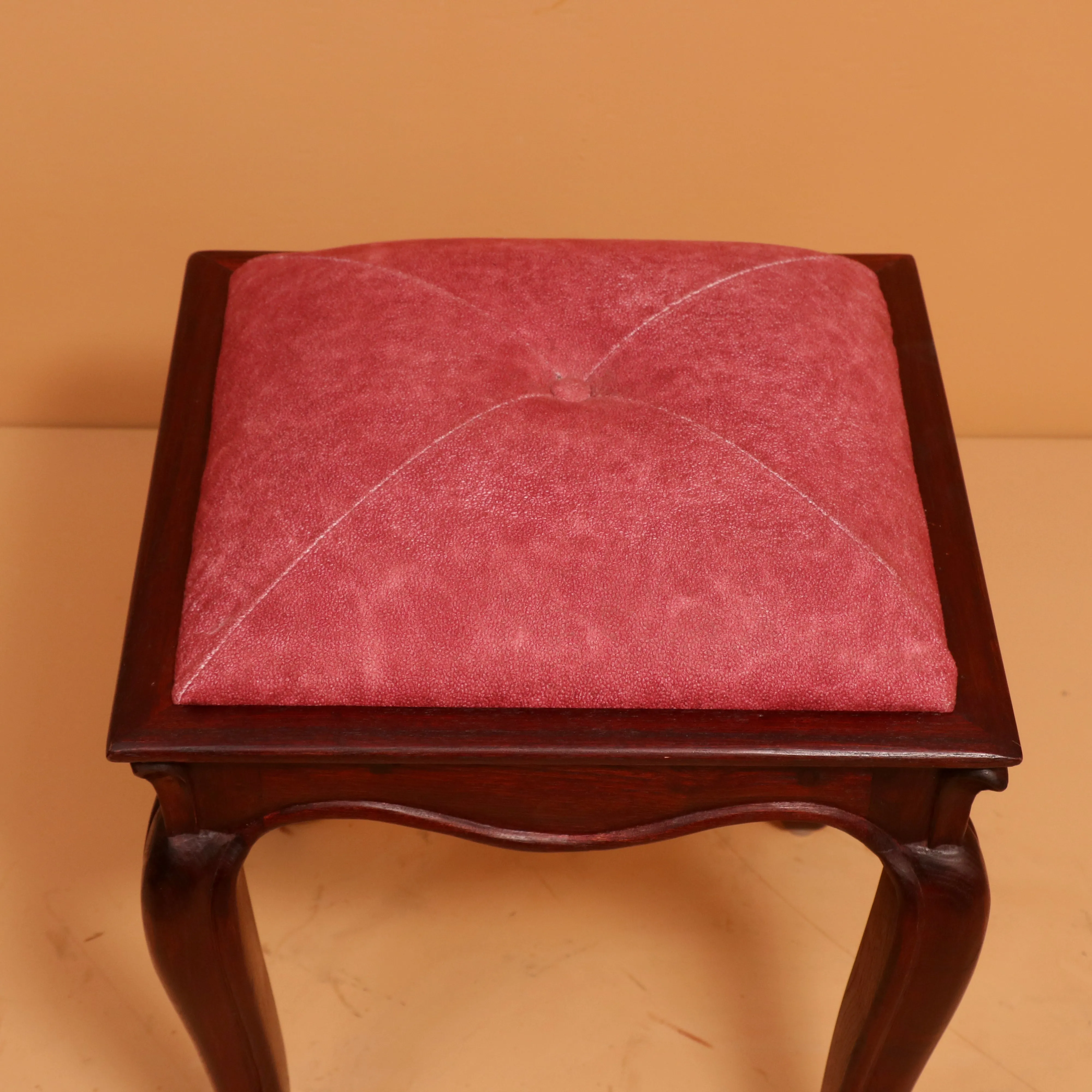 Dark Pink Classic Wooden Carved Stool