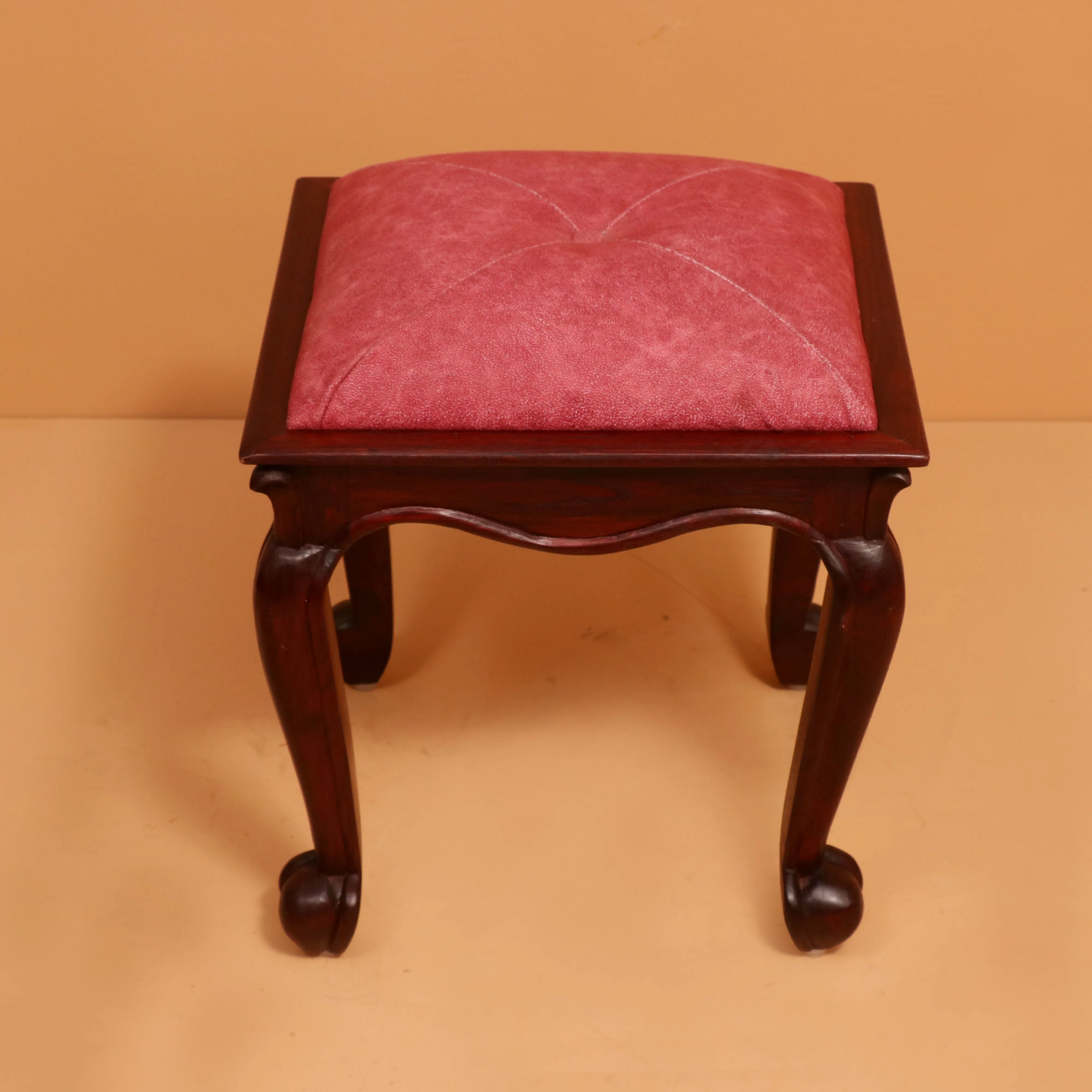 Dark Pink Classic Wooden Carved Stool