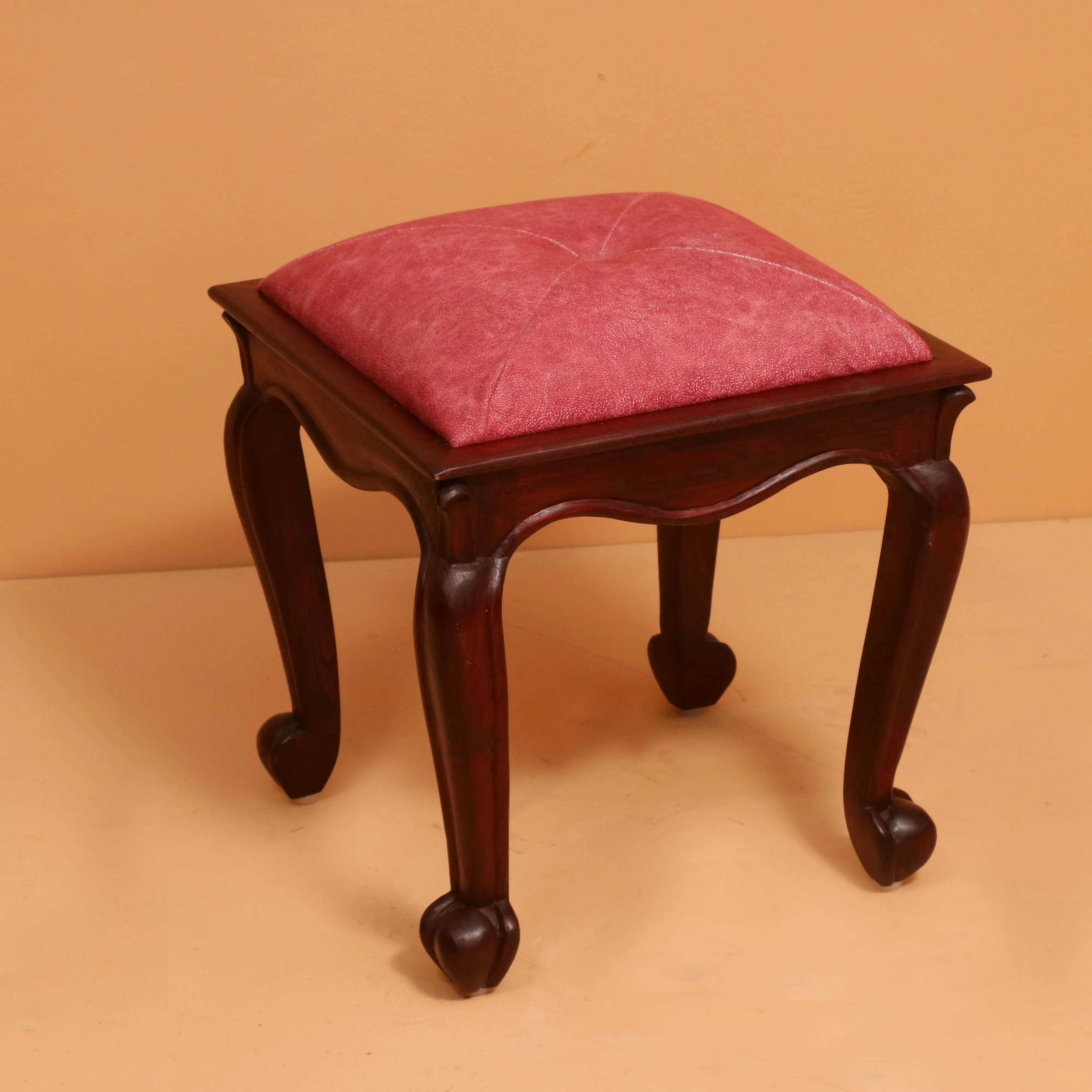 Dark Pink Classic Wooden Carved Stool