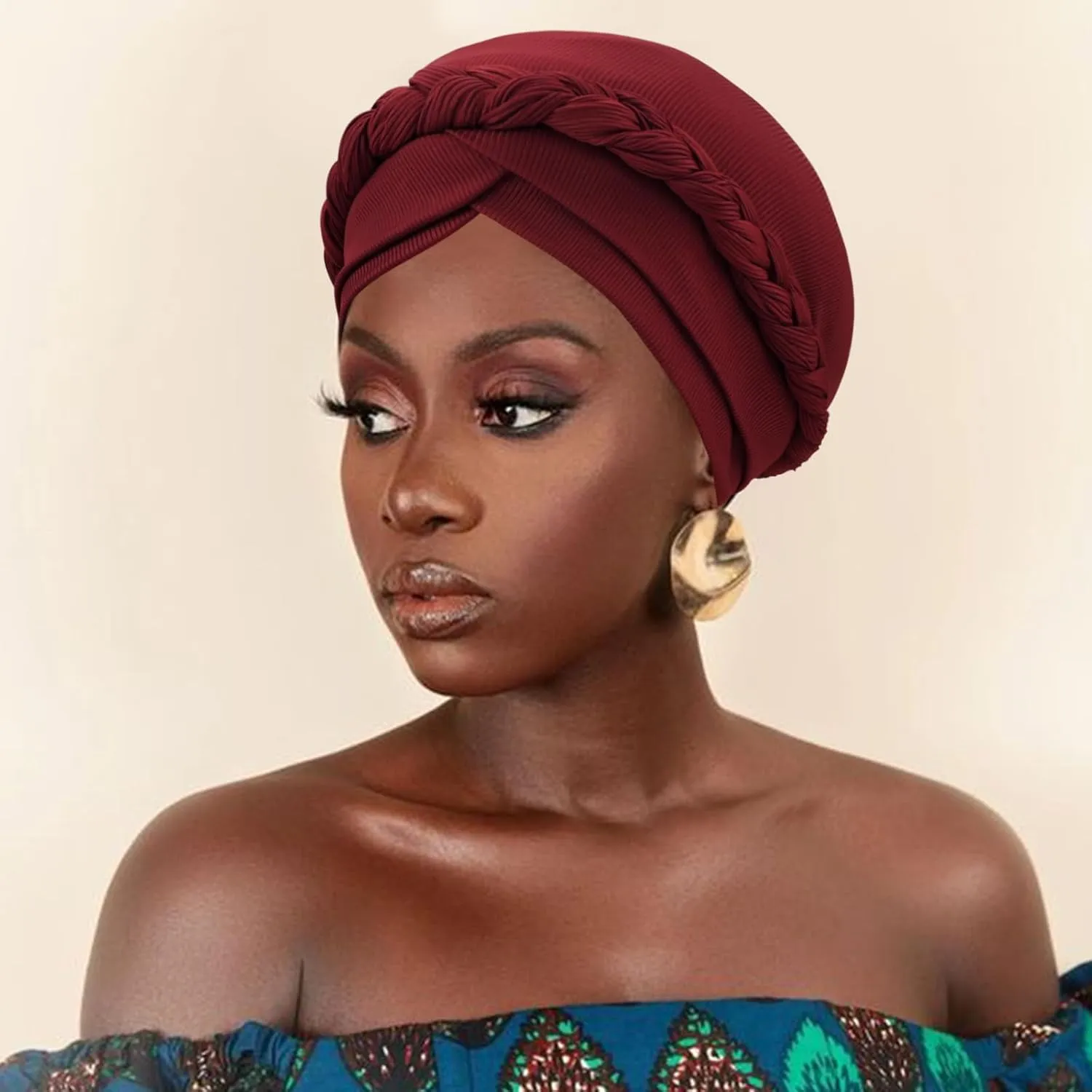 DRESHOW African Women Turban Caps Beanie Twist Headscarf Pre-Tied Double Twisted Braid Hair Cover Wrap Hat Chemo Cancer Cap