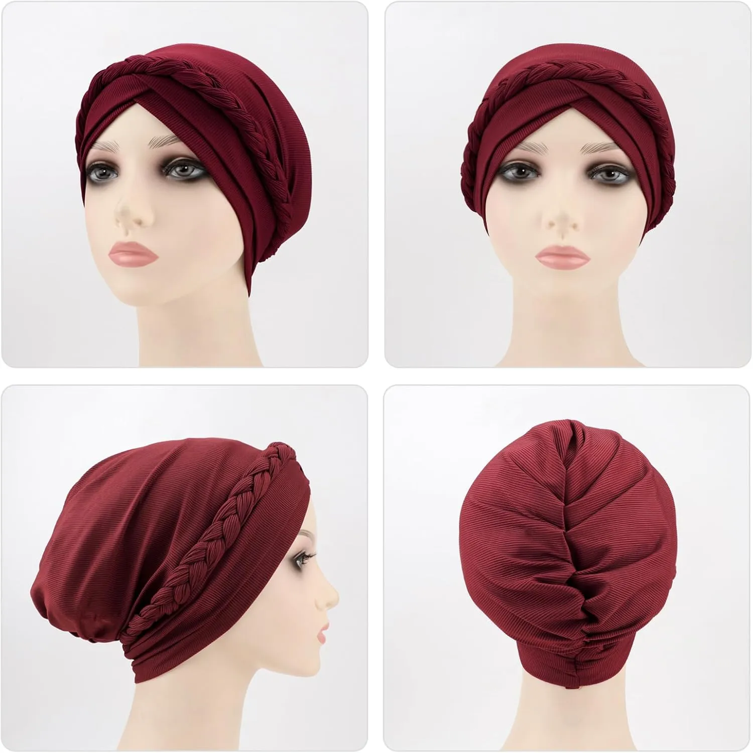 DRESHOW African Women Turban Caps Beanie Twist Headscarf Pre-Tied Double Twisted Braid Hair Cover Wrap Hat Chemo Cancer Cap