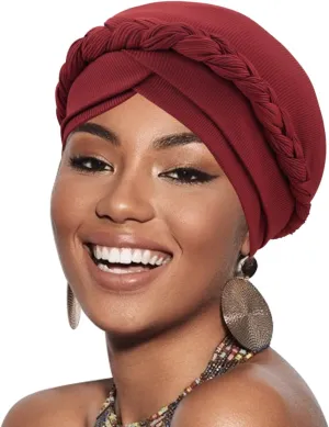 DRESHOW African Women Turban Caps Beanie Twist Headscarf Pre-Tied Double Twisted Braid Hair Cover Wrap Hat Chemo Cancer Cap