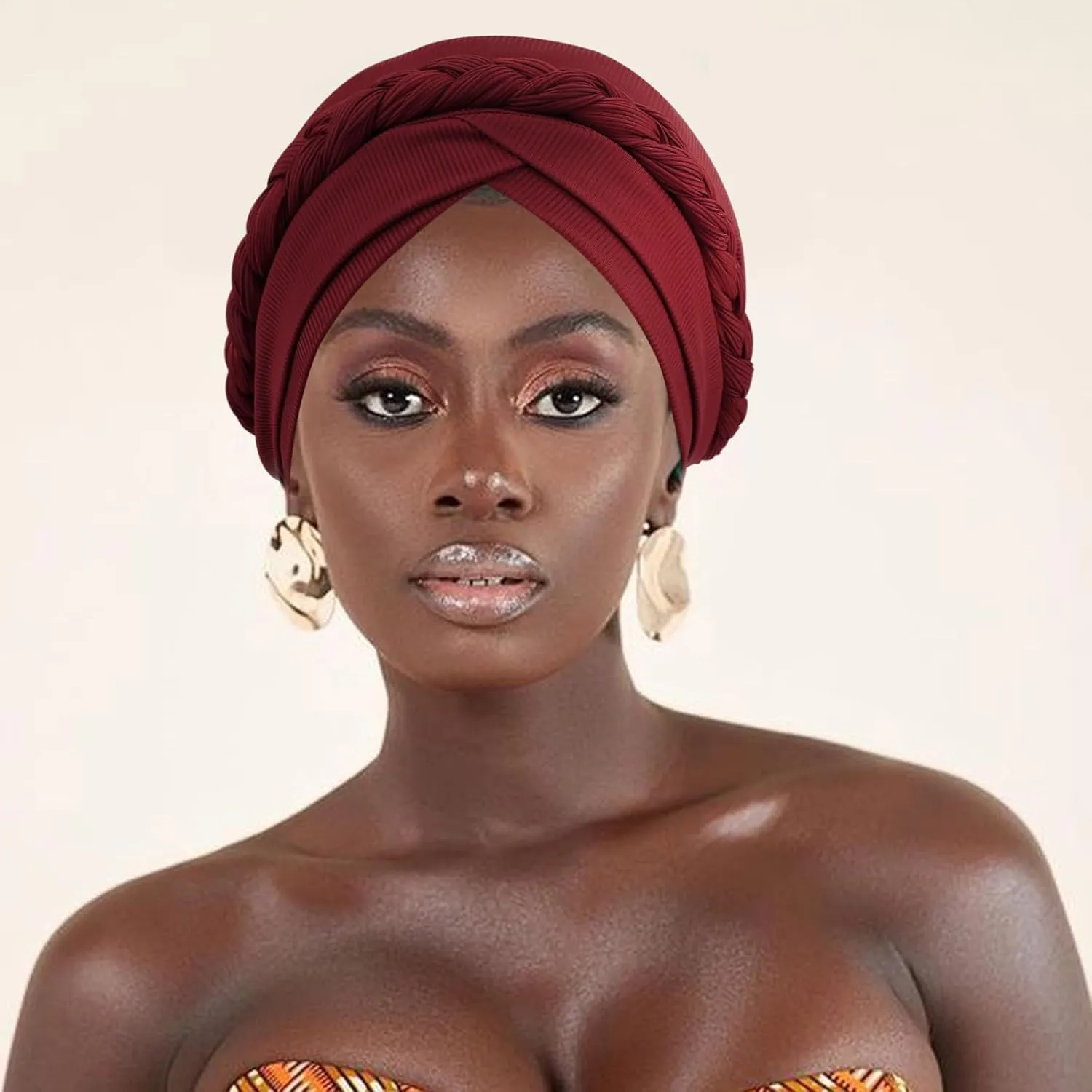 DRESHOW African Women Turban Caps Beanie Twist Headscarf Pre-Tied Double Twisted Braid Hair Cover Wrap Hat Chemo Cancer Cap