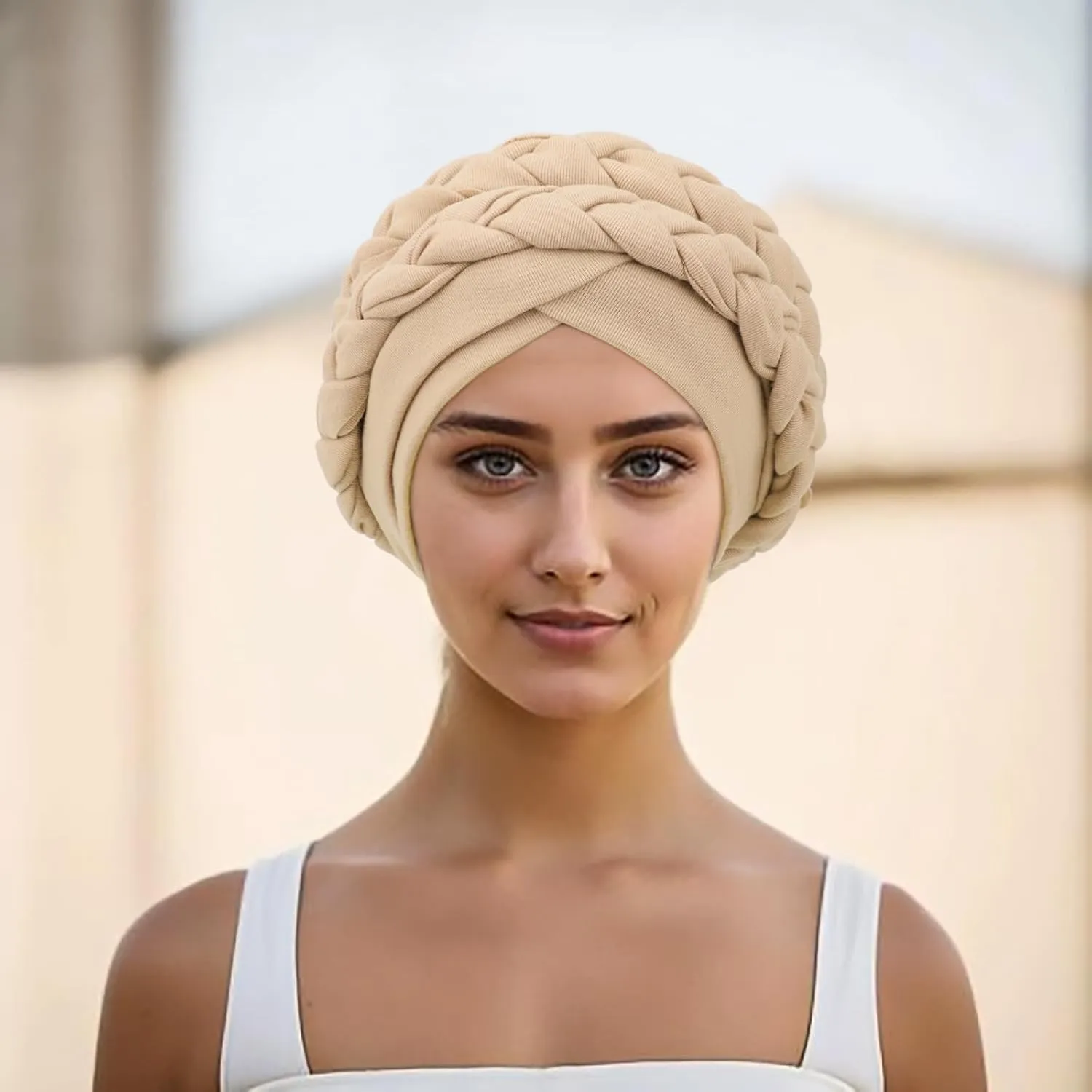 DRESHOW African Women Turban Caps Cotton Beanie Twist Headscarf Pre-Tied Double Twisted Braids Wrap Hat Chemo Cancer Cap