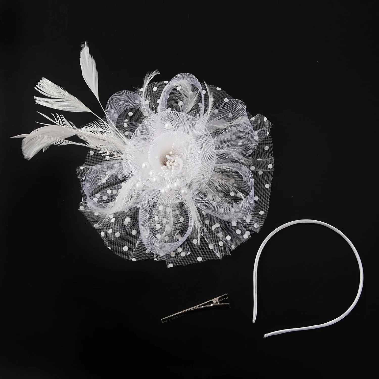 Fascinators Hats 20s 50s Pillbox Hat Cocktail Tea Party for Women (White, One Size)