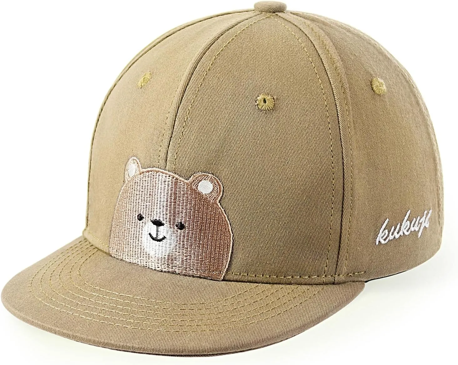 Flat Bill Baseball Caps for Boys Girls Cute Bear Hats Funny Embroidered Cotton Snapback Hats Age 3-8