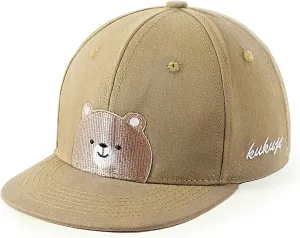 Flat Bill Baseball Caps for Boys Girls Cute Bear Hats Funny Embroidered Cotton Snapback Hats Age 3-8