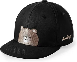 Flat Bill Baseball Caps for Boys Girls Cute Bear Hats Funny Embroidered Cotton Snapback Hats Age 3-8