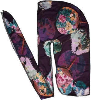 Floral Print Men Soft Silk Durag Long Tail Straps Spandex Wave Cap Bandanas Hat