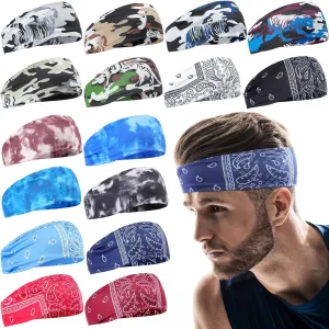 Foaincore 16 Pcs Sports Headbands for Men Sweatbands for Women Workout Stretchy Non Slip Hair Band Sweat Wicking Running Headband for Cycling Hiking Yoga Ice Hockey