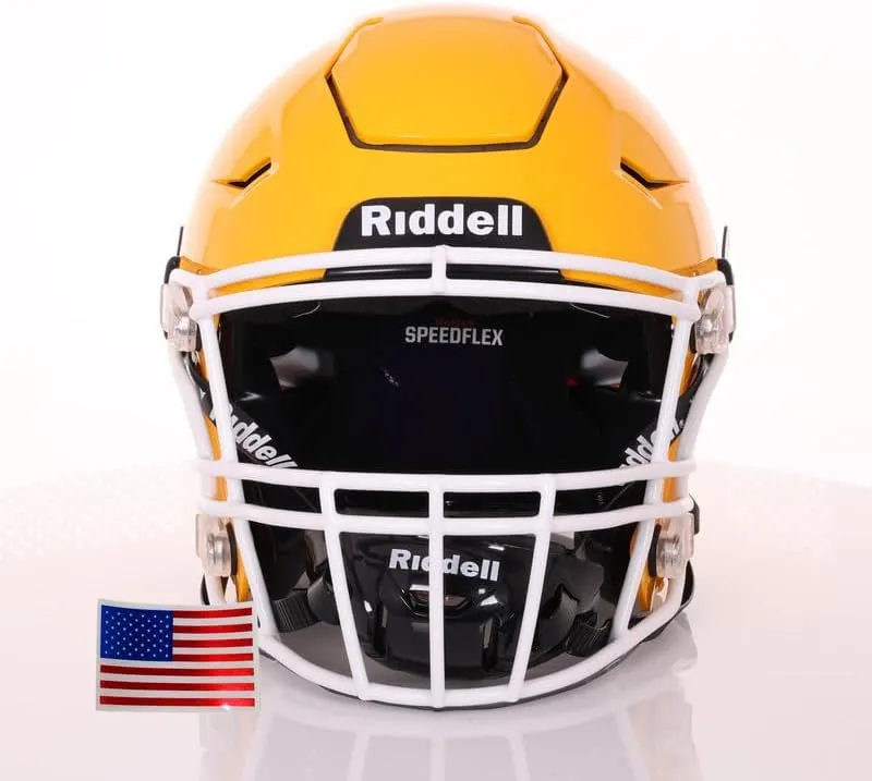 Green Gridiron - Riddell SpeedFlex Adult w/White SF-2BD Facemask   Chrome US Helmet Flag Decal