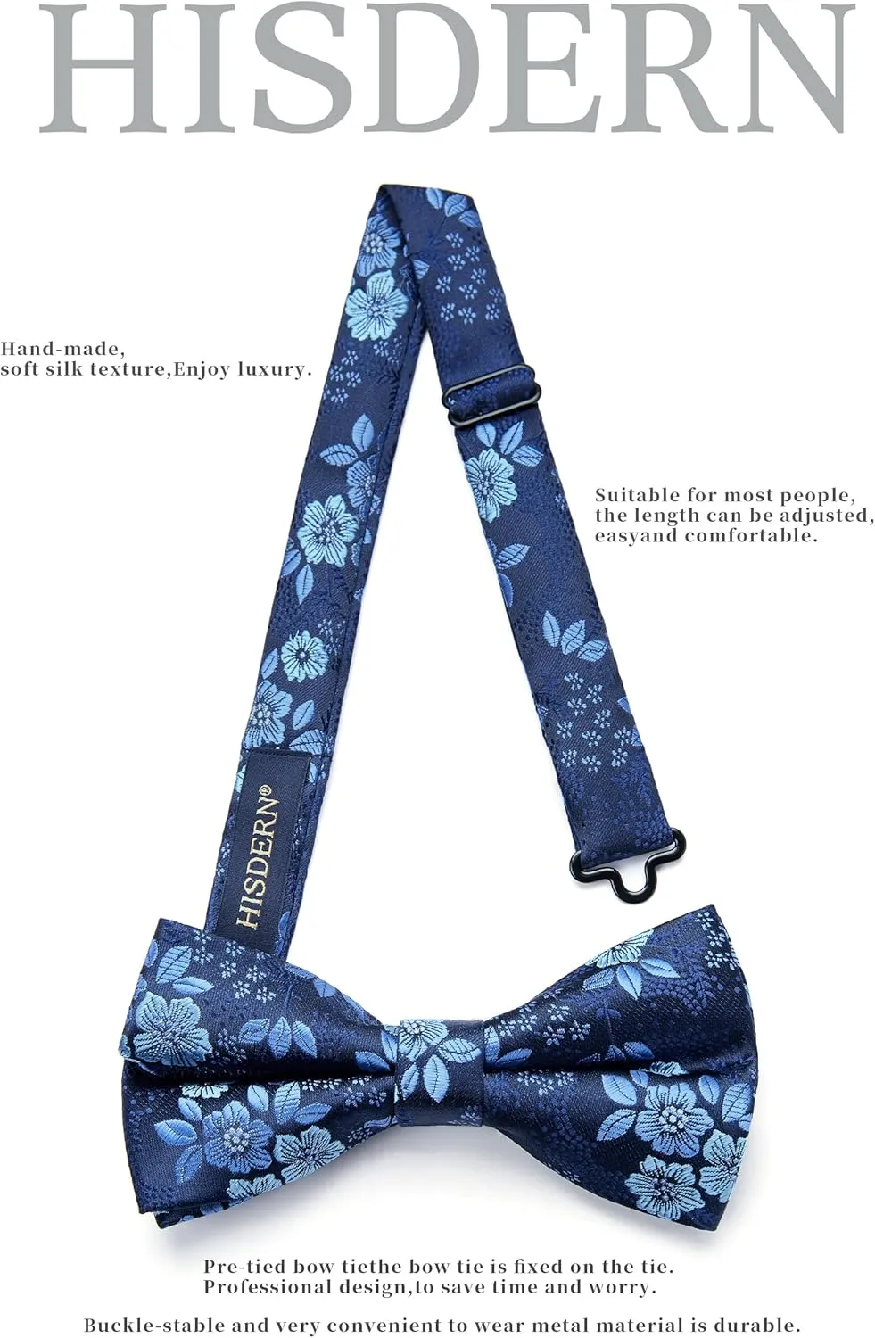 HISDERN Bow Ties for Men Pre-Tied Bow Tie Floral Paisley Handkerchief Classic Formal Bowtie and Pocket Square Cufflinks Set