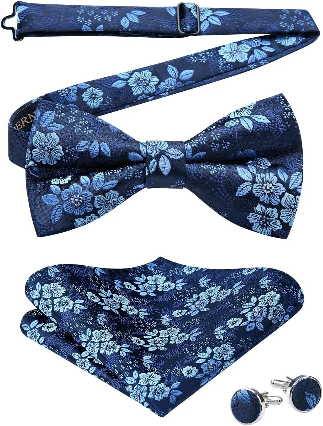 HISDERN Bow Ties for Men Pre-Tied Bow Tie Floral Paisley Handkerchief Classic Formal Bowtie and Pocket Square Cufflinks Set