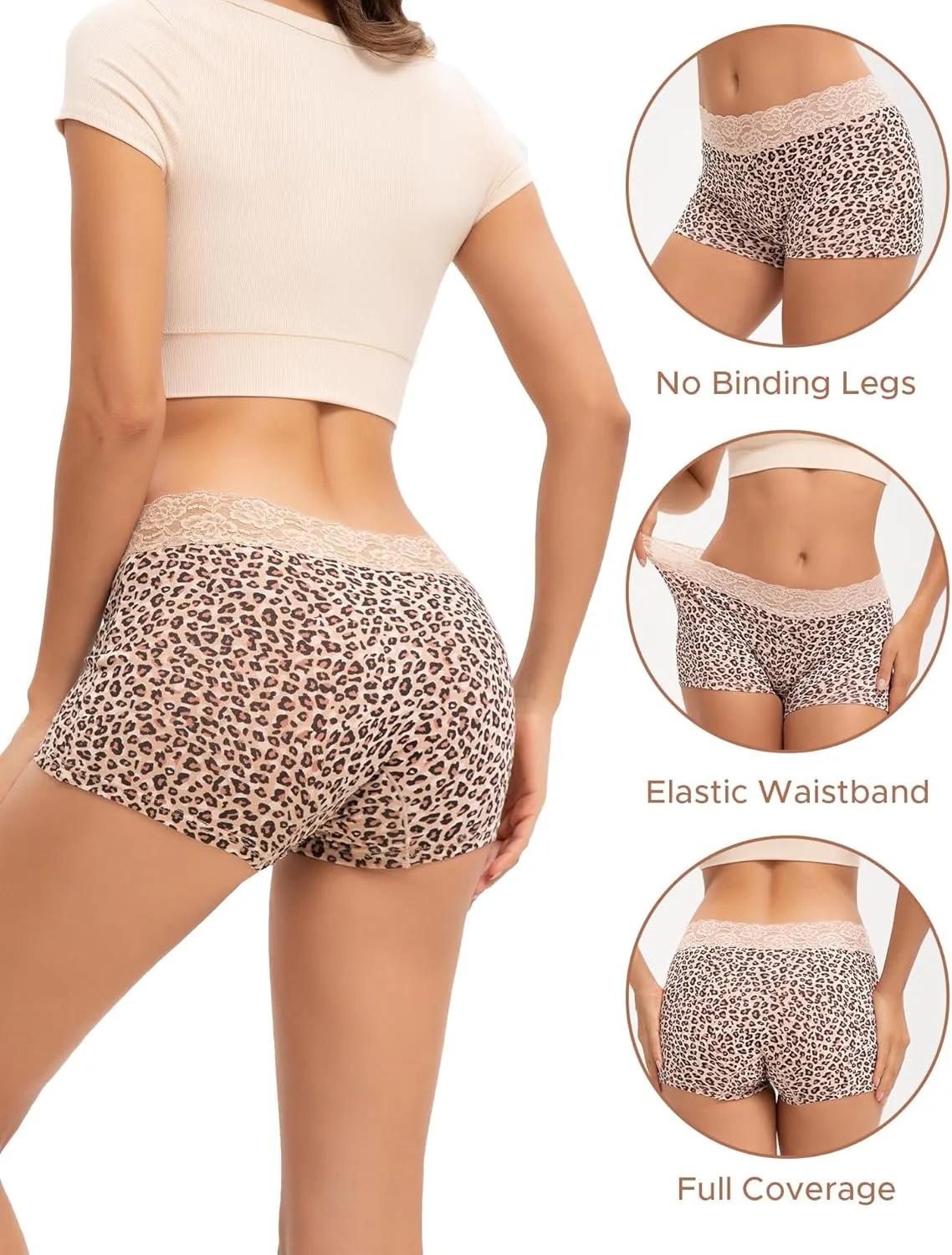 INNERSY Women's Lace Underwear Cotton Soft Boyshorts Panties Boxer Briefs 3-Pack