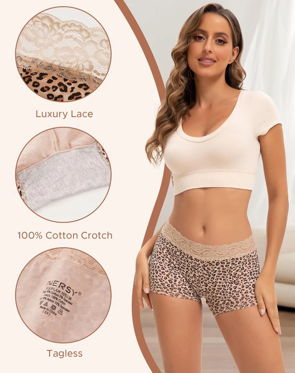 INNERSY Women's Lace Underwear Cotton Soft Boyshorts Panties Boxer Briefs 3-Pack