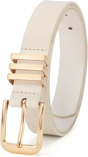JASGOOD Women's Leather Belt Ladies Fashion Gold Buckle Belt for Jeans Pants Dress