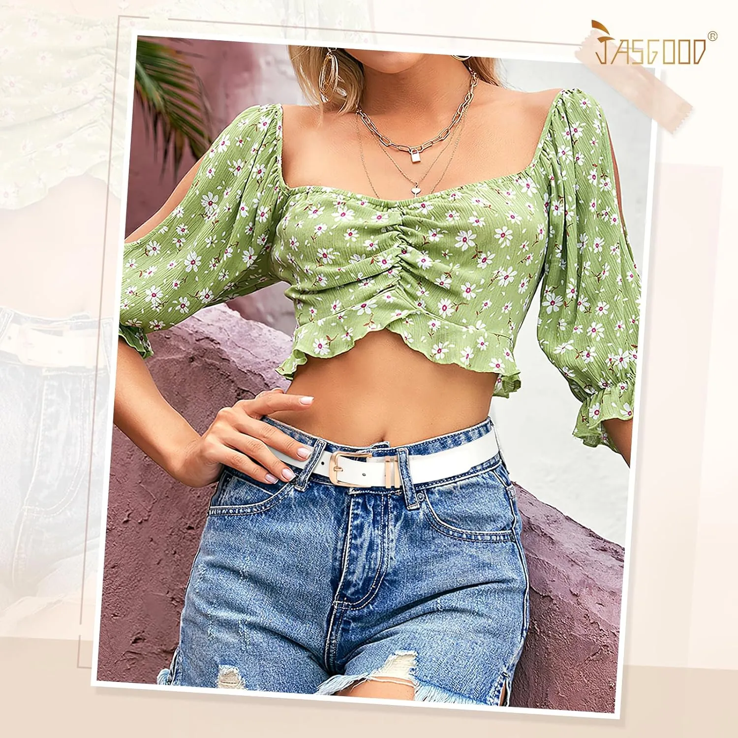 JASGOOD Women's Leather Belt Ladies Fashion Gold Buckle Belt for Jeans Pants Dress