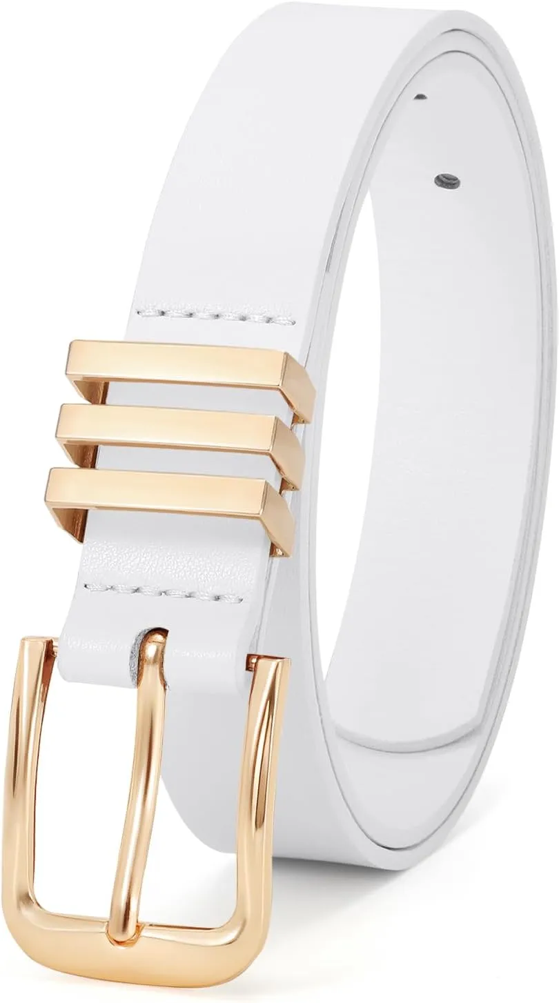 JASGOOD Women's Leather Belt Ladies Fashion Gold Buckle Belt for Jeans Pants Dress