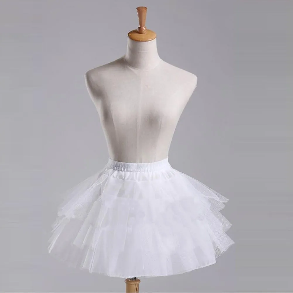 Kids White Mini 3 Layers Wedding Flower Girl Petticoat/Underskirt/Crinoline Slips