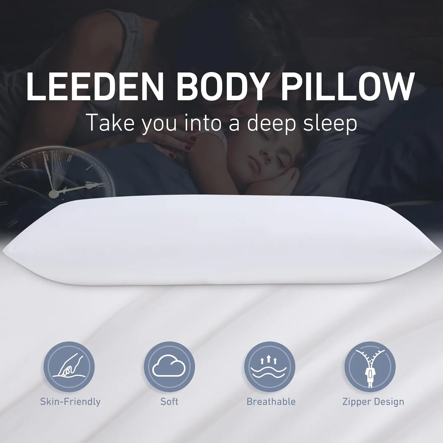 Leeden Full Body Pillow for Adults, Firm and Fluffy Long Pillow Insert, Breathable Pillow for Side Sleepers and Bed Support20x54 White