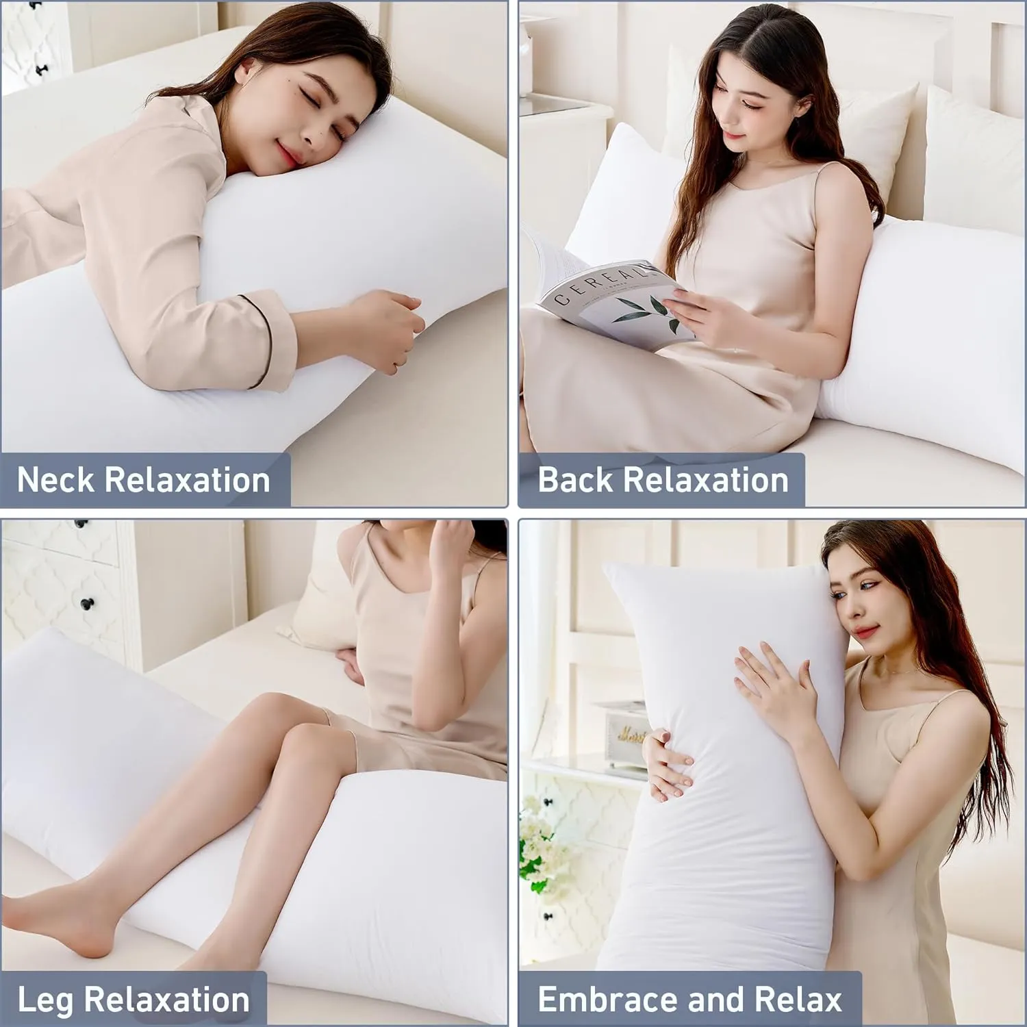 Leeden Full Body Pillow for Adults, Firm and Fluffy Long Pillow Insert, Breathable Pillow for Side Sleepers and Bed Support20x54 White
